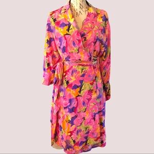 Escada 100% Silk Floral Wrap Silhouette Dress Size EU 42/US12